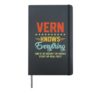 Mens Vern Knows Everything Funny Name Personalized Jokes Hardcover Journal, Black