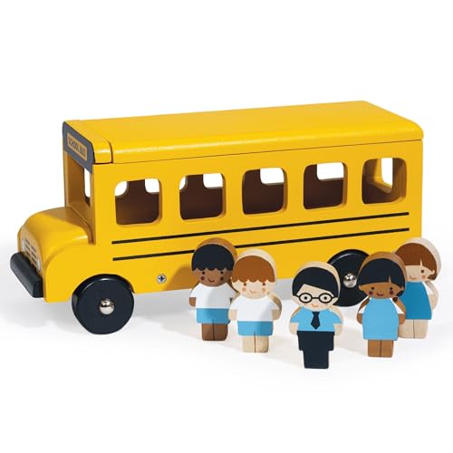 Mentari Toys - Little Friends School Bus - 7pc Wooden School Bus Playset - Montessori Imaginative Play and Storytelling Toy - Fine Motor and Social Skills for Toddlers - Age 18m+