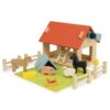 Mentari Toys - My First Country Farm - 16pc European-Style Wooden Barn Playset with Magnetic Pulley, Animals and Grassy Playmat - Imaginative Farm Play for Kids and Toddlers - Age 3+