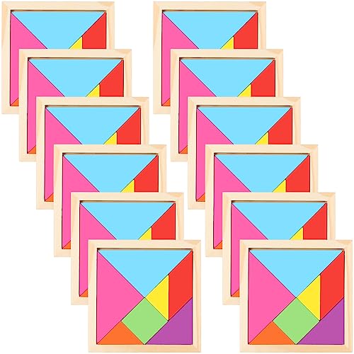 Meooeck 12 Pack Tangrams Wooden Puzzles Tangrams Set f Shape Puzzles Brain Logic Blocks for Games Educational Gifts for Adults Students(Classic Style)