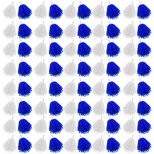 Meooeck 80 Pcs Cheerleading Pom Poms Sports Dance Spirit Cheer Pompoms with Handles Plastic Cheerleader Stuff for End of Year Grduation Party Sport Game Gymnastics Team Dance Club(Blue, White)