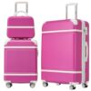 Merax Hardshell Luggage Set,3 Piece Vintage Travel Suitcase Set,Pink
