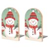 Merry Christmas Cute Snowman Wood Book Ends Heavy Weighted Bookends