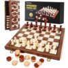 MerryPony Magnetic Wooden Chess Set and Checkers Board Game for Adults Kids
