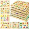 MerryPony Wooden Peg Puzzle for Toddlers, 6 Pack Toddler Puzzles Set for 3 4 5 Years Old, Alphabet Shape Numbers Fruits Dinosaur Insects, Preschool Education Learning Puzzle Toys for Boys and Girls