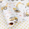 Merture Reversible Construction Birthday Wrapping Paper for Kids - 17 In X 16.4 Ft(23.3 sqft) - Reversible Gift Wrap Paper with Yellow Truck Excavator Digger for Kids Boys Birthday, Baby Shower, Christmas