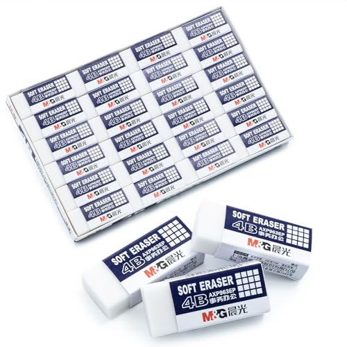 M&G 24 Pack White Erasers Bulk, Pencil Erasers 4B Rubber Rectangular Eraser for Kids School Students Office, Art Erasers for Drawing (New Packaging)