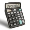 M&G Desk Calculator 12 Digit Office Calculators with Large LCD Display, Dual Solar Power and Battery, Recessed Big Button Calculator for Office Home (Black)