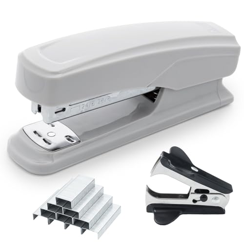 M&G Desktop Stapler with 25 Sheet Capacity, Two Binding Modes, Basic Stapler Set with 1000 Staples and Remover, Durable Staplers for Office School Home (Grey)