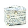Mgiflw Extral Large Makeup Bag for Women,Double Layer Quilted Travel Cosmetic Organizer Case,Skin Care Essentials Toiletries Bags Waterproof Brush Storage with Removable Dividers,Floral Blue