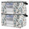 miaozhen 60L 2Pack Under Bed Shoe Storage Organizer with Reinforced Handles Boho Paisley Flower Turquoise Khaki clear window Organization And Storage Bedroom Closet