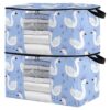 miaozhen 95L 2Pack Under Bed Shoe Storage Organizer with Reinforced Handles Swan Crown Blue Cute Cartoon clear window Organization And Storage Bedroom Closet