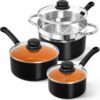 MICHELANGELO Nonstick Saucepan Set with Lids & Steamer, PFAS-Free Sauce Pan Set with Stay-Cool Handle, Ceramic Cooking Sets for For Home Kitchen, 1QT 2QT 3QT, Induction Compatible