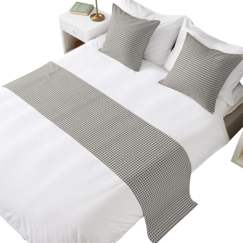 Micro Dot Beds Runner and 2 Matching Pillow Covers Minimalist Modern Black White Tiny Circle Bed Runner Set, Throw Cushion Cover Bedding Scarves for Guesthouse, Hotel, Home Decor 102 x 20 inch