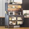 Microwave Rack with Storage Cabinet, Standing Baker's Shelves, Transparent Double Door Design, Storage Cabinet with Perforated Panel And, Grå, L-60cm/23.6IN