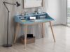 Mid-Century Modern Wood Writing Desk with Hutch, Blue