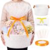 Mifoci White Woven Gift Basket Set with Greeting Card Glitter Star Tulle Ribbon 13 x 8.7 x 7.9 inch Empty Small Woven Storage Basket for Baby Shower Birthday Housewarming Home Gifts Storage Organizer