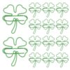Mikikit 40pcs Mini Metal Clover Paperclips Green Shamrock Leaf Shape Decorative Binder Clips Portable for Office, Planner, DIY Projects, and Saint Patrick's Day Party Favors