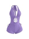 Milumia Women Deep V Neck Halter Romper Sexy Backless Y2k Going Out Outfits