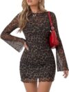 Milumia Women's Leopard Mini Dress Y2k Bell Long Sleeve Going Out Dresses