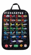 MindMiles Interactive Car Seat Protector – Screen-Free Educational Travel Toy for Toddlers & Kids | Alphabet, Numbers, Shapes | Road Trip Essential | Includes Sticker Pack | Car Seat Kick Protector