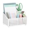 Mind Reader Desktop Organizer, Metal Supply Caddy with Heart Cutout Design, 4 Compartments, Non-Skid Base, Pink