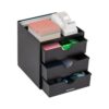 Mind Reader Desktop Organizer with 3 Drawers, Plastic Office Supply Organizer with Divided Top Tray, Black
