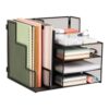 Mind Reader Metal Mesh Desk Organizer, 2 Vertical File Holders and 3 Tier Sliding Shelves, Foldable Desktop Storage, Office Organizer, Black