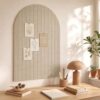 Mindsoft 35" x 24" Large Integrated Arched Felt Bulletin Board - Foldable Cork Board Alternative - No Assembly Wall Decor for Office, Bedroom & Home Display Photos (Taupe)