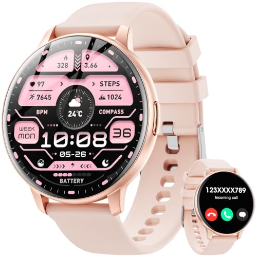 mingwear Fitness Tracker, 1.57inch Smartwatch for Men and Women, GITS for Android and iPhone Devices, Step Counting/Bluetooth Calls (Make/Receive), 50 Sport Modes, Fitness Watch Gift (Pink)