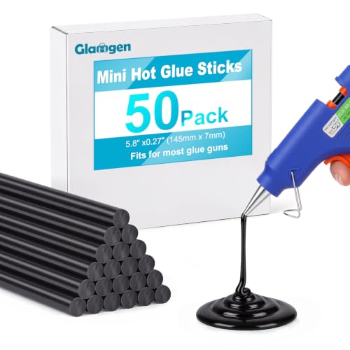 Mini Black Hot Glue Sticks for Glue Guns, 50 Pack Hot Glues Stick, 5.8" Long x 0.27" Diameter, Small Size, Versatile for Crafts, DIY Garage Home Decor Repairs and Gluing Projects