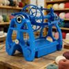 Mini Blue Wool Spinning Wheel, Forward and Reverse Rotation, 800 RPM, 12.0mm Hole Diameter, with 3 x 8oz Bobbins, for Wool, Silk, Fibers