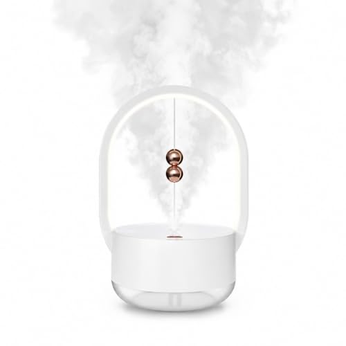 Mini Cool Mist Humidifier with Night Light, 300mL Portable Desktop Humidifier with Magnetic Ball Accent, USB-C Rechargeable Quiet Personal Humidifier for Bedroom, Office and Bedside(White)