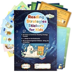 [Mini Edition] Reading Strategies Stickers Kit for Kids Ages 6-10, 24 Strategy Prompts& 48 Fun Encouragement Stickers, 2 Bookmarks & Bonus printables,Giftable Learning Tool, Bring Joy to Reading
