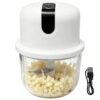 Mini Electric Garlic Chopper, 300 ml, 10.15 fl oz Glass Bowl Food Processor, USB Rechargeable, Battery Operated Mincer with 3 Leaf Stainless Steel Blades for Garlic, Ginger, Chili, Nuts, White