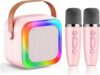Mini Karaoke Machine for Kids with 2 Wireless Microphones Portable Bluetooth Speaker, LED Disco Lights & Voice Changer, Great Birthday Gift for Girls Ages 3-12, Perfect for Family Parties and Home