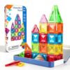Mini Magnetic Tiles for Kids, 35PCS Magnatiles Travel Set with Iron Case