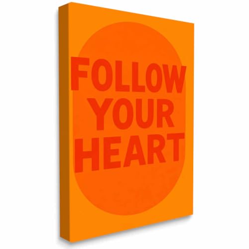 Minimalist Modern Typography Inspirational Framed Canvas Wall Art Ready to Hang Decor for Home Wall Decoration 24L X 16W Follow Your Heart Motivational Quote Orange Red Bold Lettering Graphic Poster