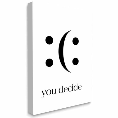Minimalist Typography Inspirational Framed Canvas Wall Art Ready to Hang Decor for Home Wall Decoration 24L X 16W You Decide Smile Face Abstract Black White Modern Motivational Quote Poster Print