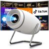 Mini Portable Movie Projector with WiFi and Bluetooth, 4K 1080P Support, 180° Rotatable 130'' Screen