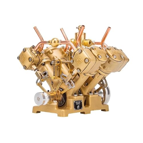Mini Steam Engine Kit, RW-V4 4-Cylinder Reciprocating Live Steam Engine with Reversible Stephenson Valve for 90-150cm Steamship, STEM Learning & Physical Experiment Demonstration for Adults
