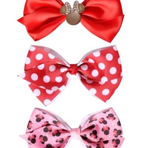 Minnie Mouse Bow for Hair 3-Piece Official License, Pink and Red Hair Bows