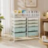 Mirahourai White Metal Mesh Top 10 Drawer Rolling Storage Cart with