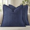 MIULEE Couch Pillow Covers Euro 24x24 Navy Blue Textured Corduroy