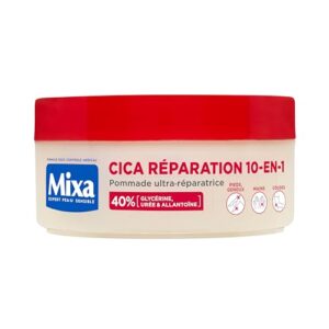 Mixa Expert Peau Sensible - Pommade Ultra-Réparatrice CICA Réparation 10-en-1 - Peaux Extra Sèches et Rugosités - Pieds, Genoux, Mains, Coudes - 100H d'Hydratation - Hypoallergénique - 150 ml