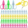 Mixweer 60 Pcs Mini Scissors Thread Tiny Colorful Travel Scissors 2.56 x 1.65 Inch Back to School Sewing Small Tool Embroidery Craft Clipper with Cover (Pink,Green,Yellow,Blue)