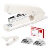 MJMX 360° Rotating Swing-Arm Stapler, 25-Sheet Capacity, with 1000 Staples, 8-Position Lock, ABS Durable Design, for Office/Home/School (Gray White)