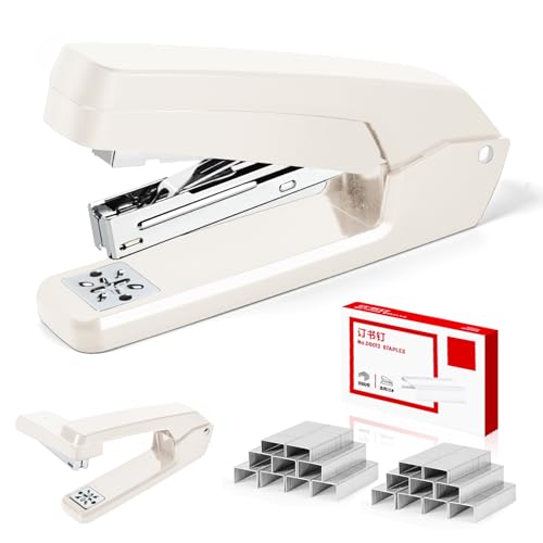 MJMX 360° Rotating Swing-Arm Stapler, 25-Sheet Capacity, with 1000 Staples, 8-Position Lock, ABS Durable Design, for Office/Home/School (Gray White)