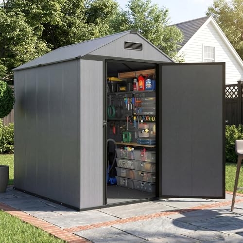 MNLR Resin Storage Shed 4x6 FT with Floor - Weatherproof Outdoor Plastic Tool Shed with Sloped Roof, Built-in Vents & Padlock-Ready Door, Small Garden Shed for Backyard Patio Lawn