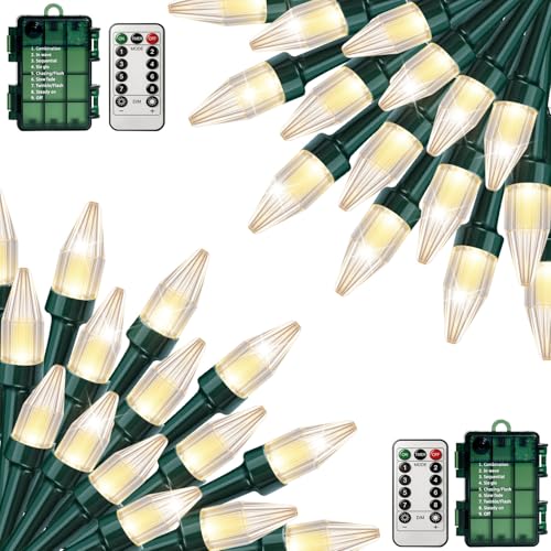 Mocalido 2 Pack Battery Operated String Lights with Remote, 16.5Ft 50LED Christmas Lights, Fairy Lights Dark Green Wire for Outdoor Indoor Garden Party Garlands Xmas Tree Decor